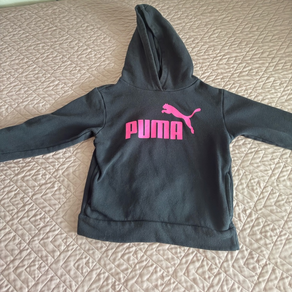 Puma kids hoodie, black and pink.